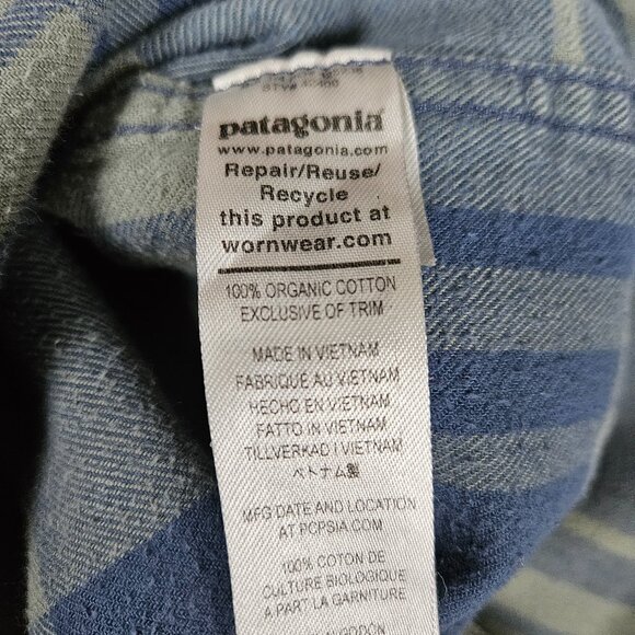 Patagonia Organic Cotton Flannel Blue/Green Long Sleeve Button Up Shirt Men XL - Picture 10 of 11